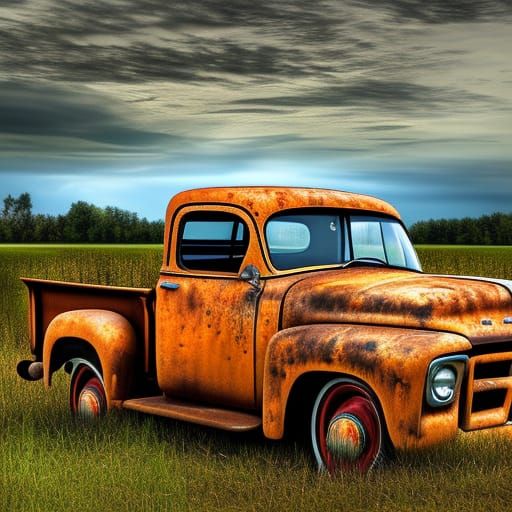 Photorealistic Old Rusty Ford Pickup Truck
