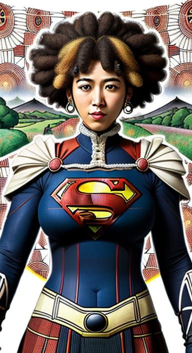 Ultramodern Afro-Victorian Supergirl in Art Deco Countryside
