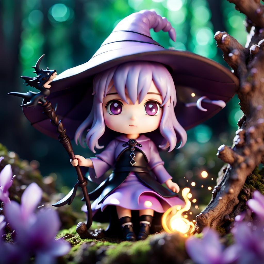 Fantasy Witch Girl with Earth Dragon, 3D Render