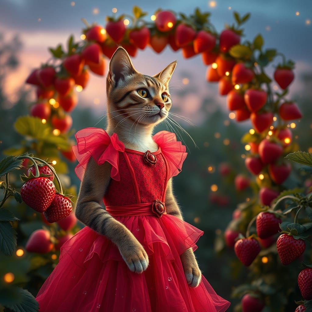 Glamorous Cat in Strawberry Fashion