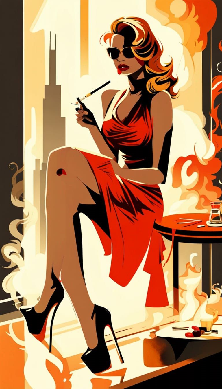 Femme Fatale Smoking in Sin City Style