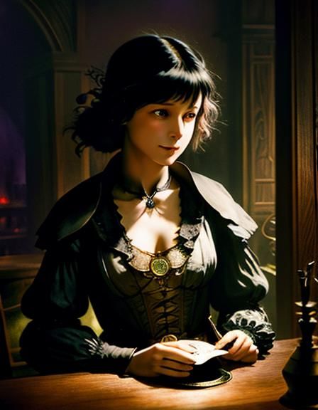 Waitress Chasing Thief in Fantasy Tavern Scene