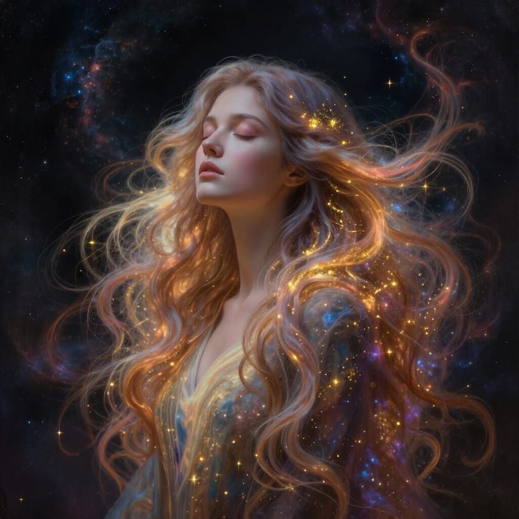 Surreal Cosmic Portrait of Serene Woman