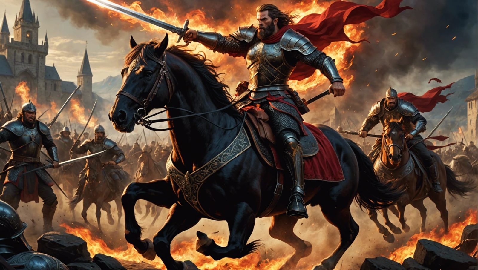 Armored Warrior on Horseback Charging into Battle