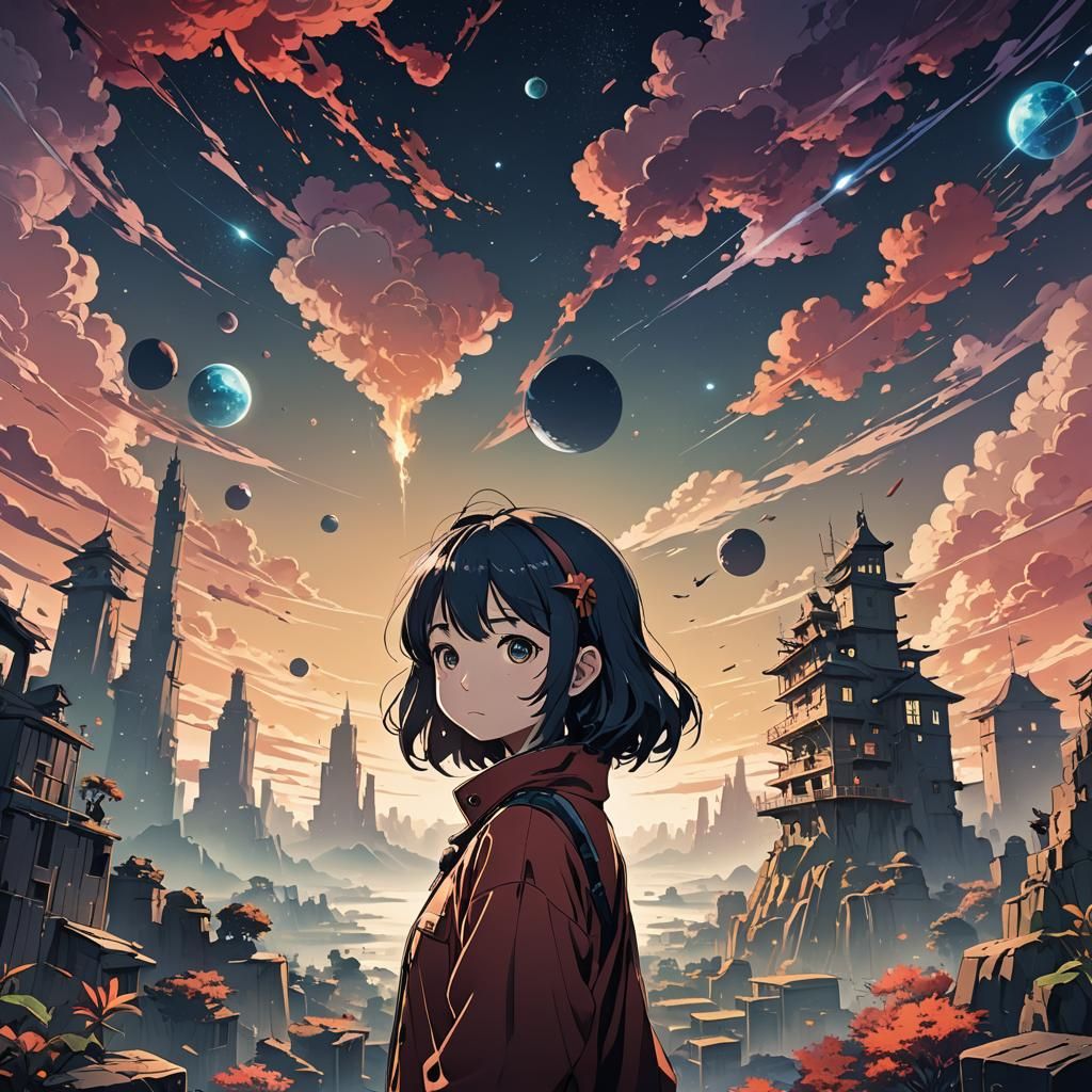 Surreal Manga Landscape in Cel-Shaded Anime Style