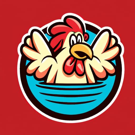 Cartoon Rooster Swimming Logo Mascot