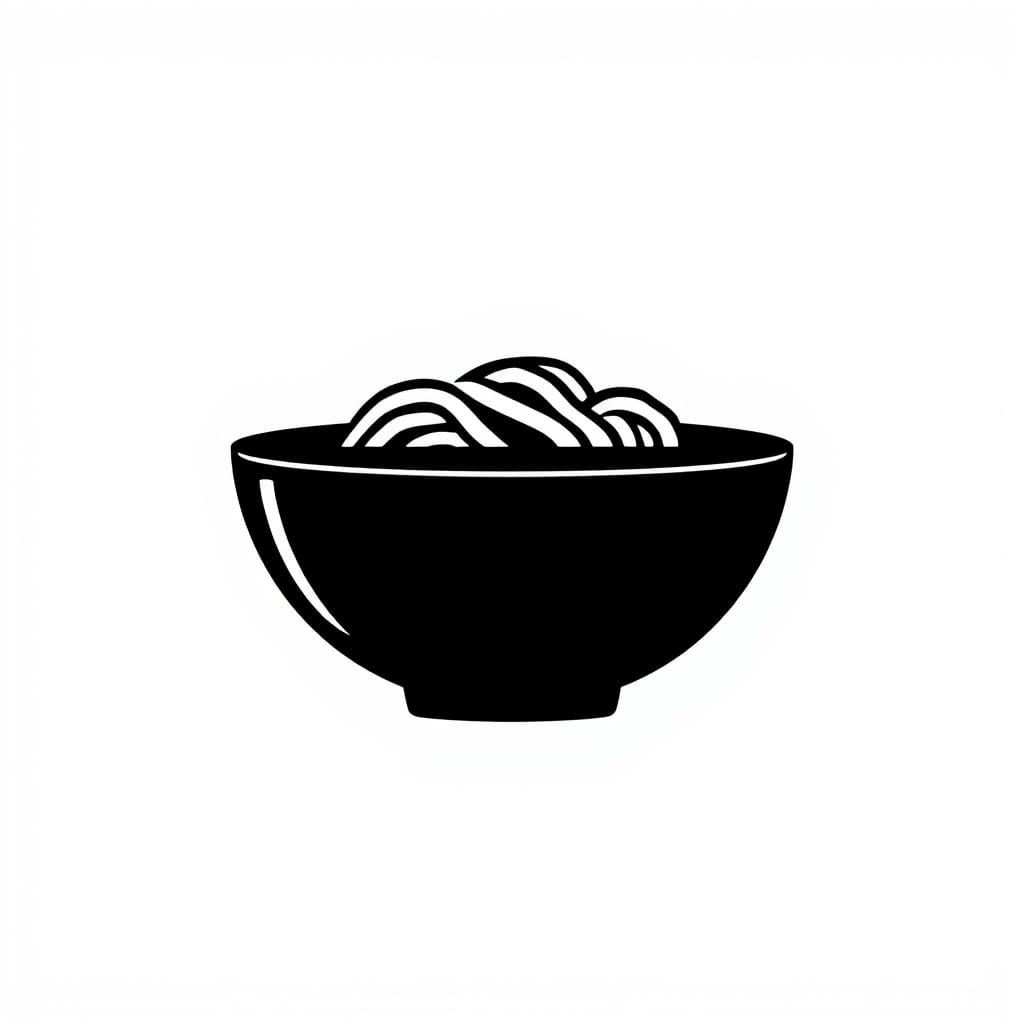 Minimalist Pasta Bowl Icon in Black and White
