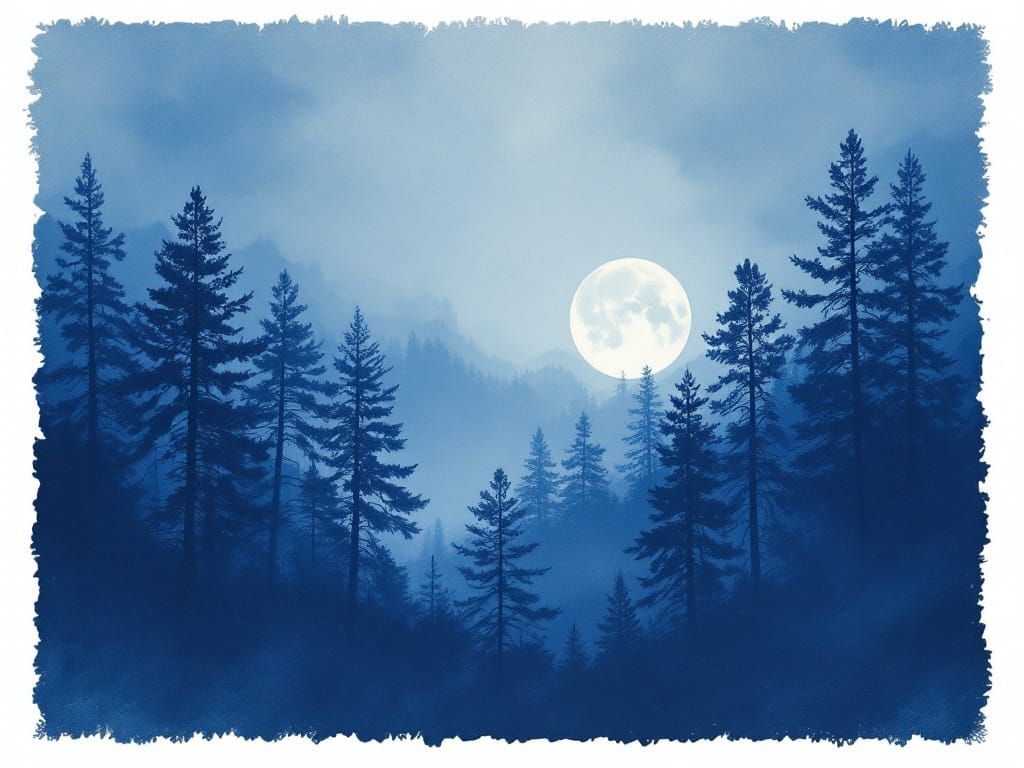Majestic Pine Trees Under a Soft Moonlit Sky