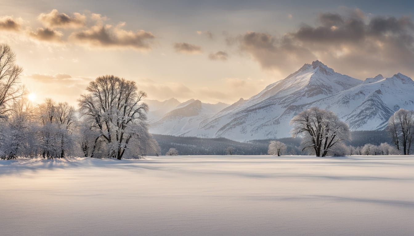 Serene Winter Landscape with Soft Golden Light