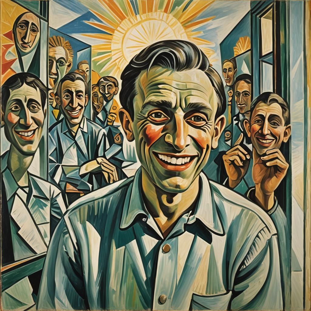 Smiling Man in Mirrors: Cubist Style