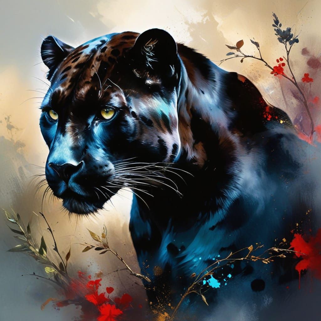 Panther Portrait in Australian Oil Painting Style