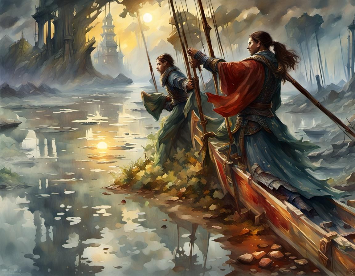 Moody Watercolor Dawn Art in Maximalist Style