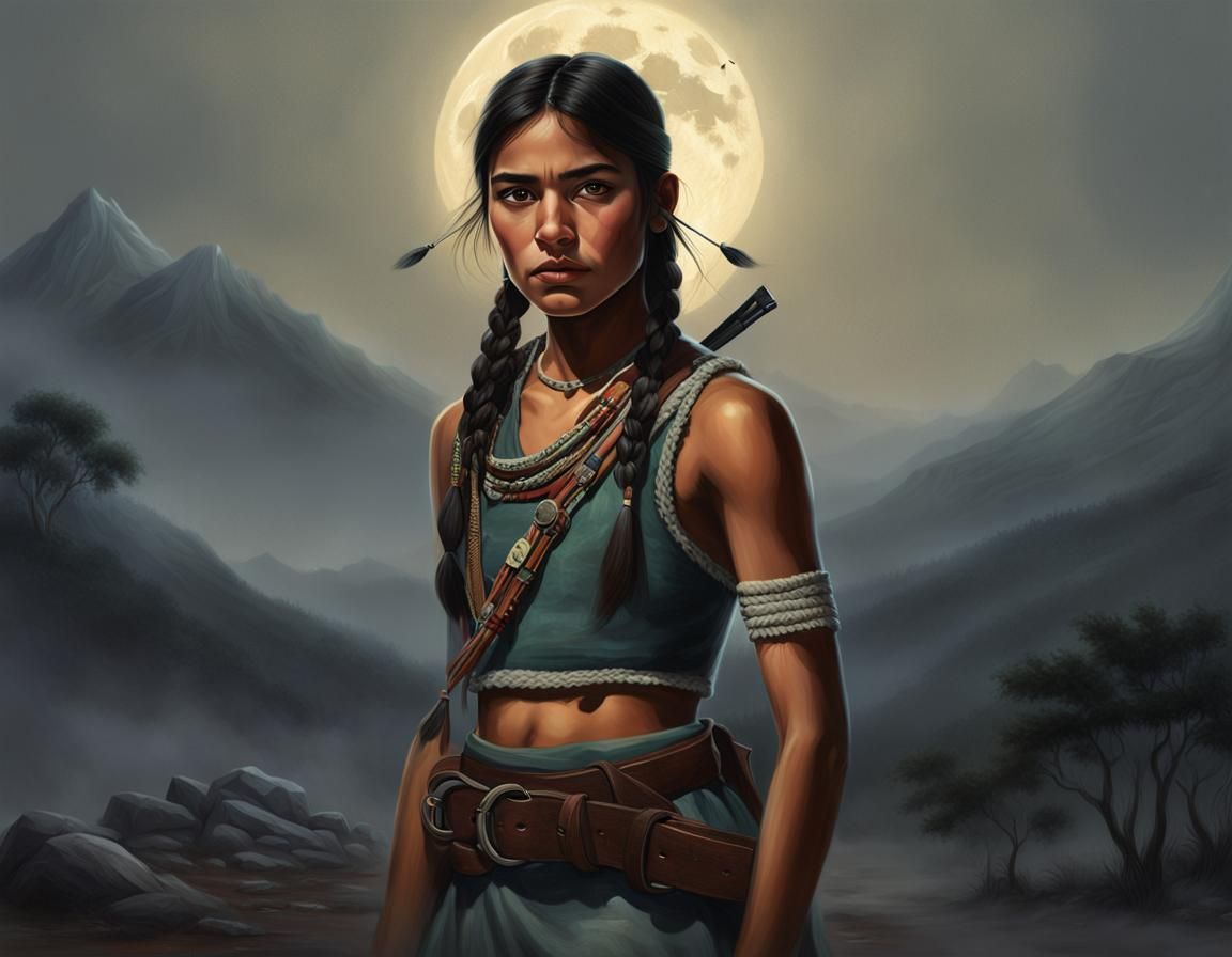 Native Mexican Revolutionary Girl Portrait in Hyperrealism