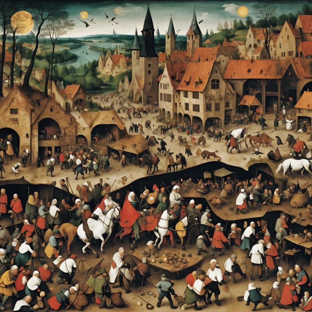 Bruegel-Inspired Village Landscape Painting