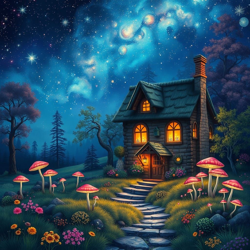 Cozy Cottage in Moorland Under Starlit Sky