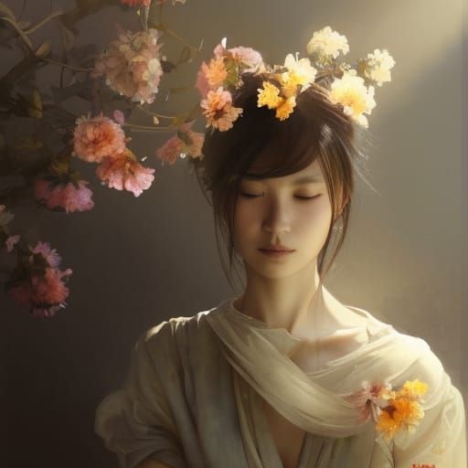 Floral Woman: A Watercolor Art Nouveau Portrait