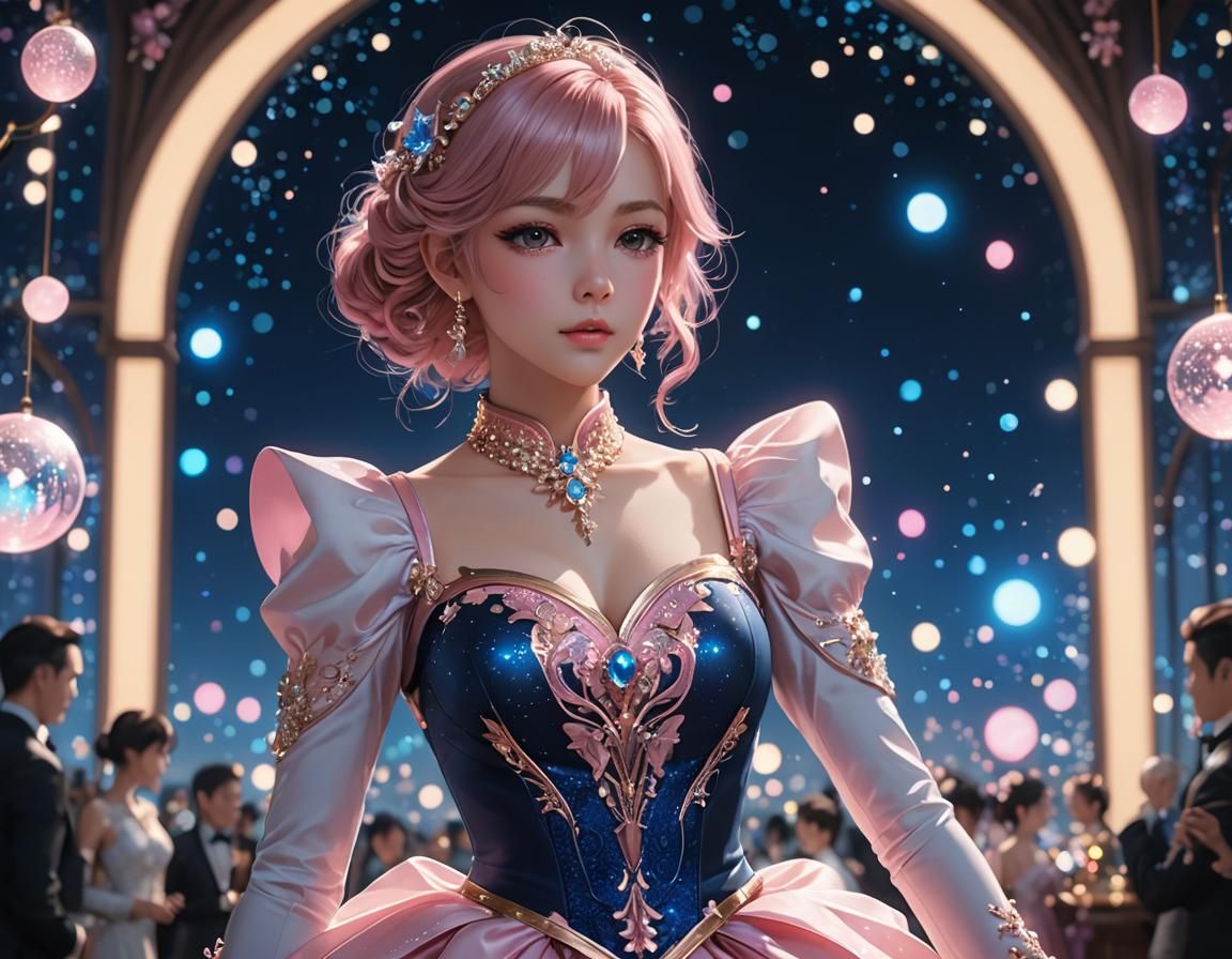 Dreamy Anime Figure in Pink and Blue Suit