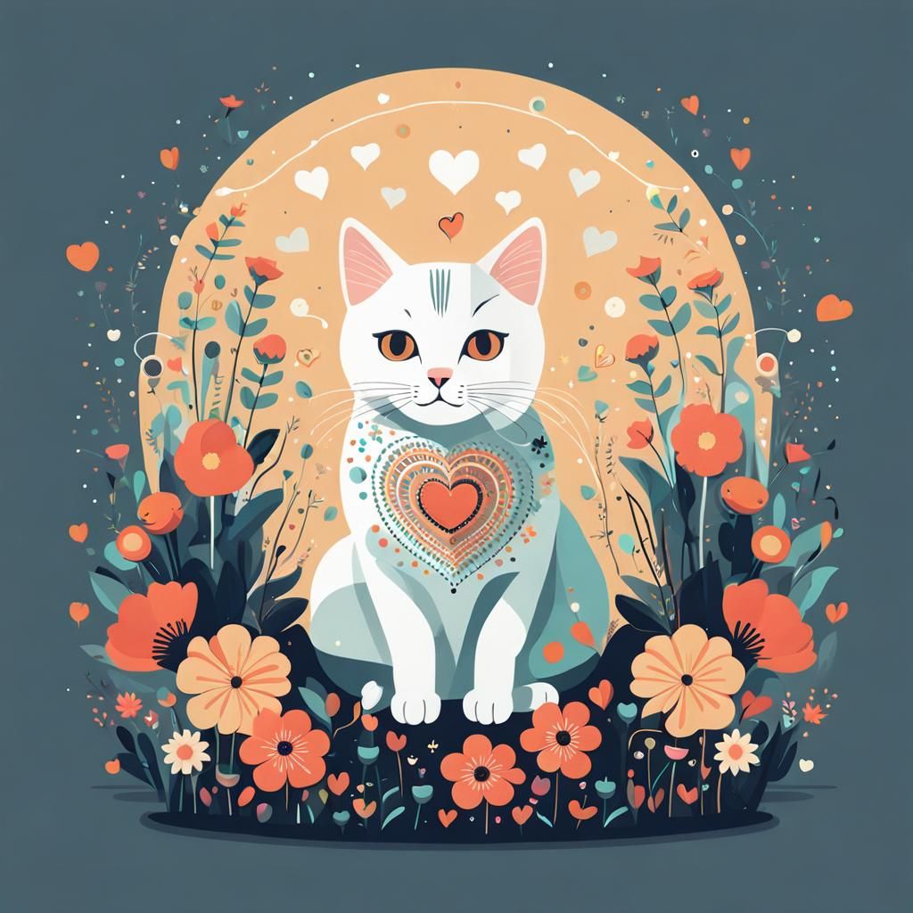 Cute Cat on Pillow in Persian Art Style