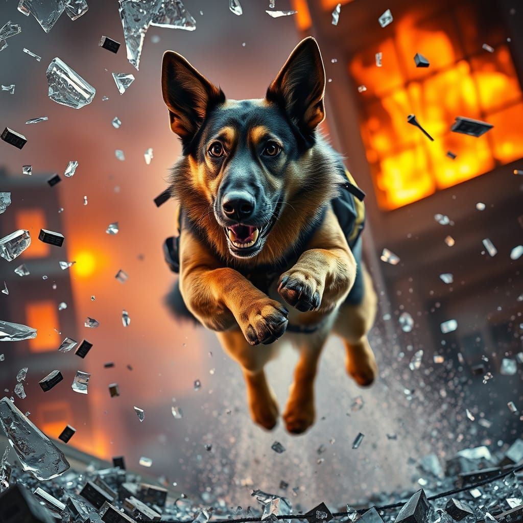 Heroic German Shepherd Leaps Through Shattered Glass in Cine...