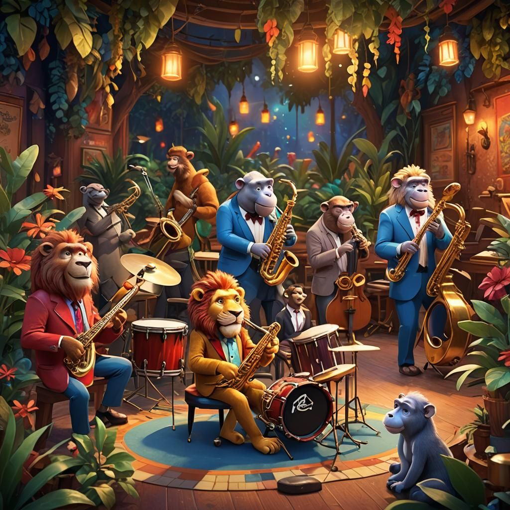 Jazz Animals Play in Colorful 3D Animation