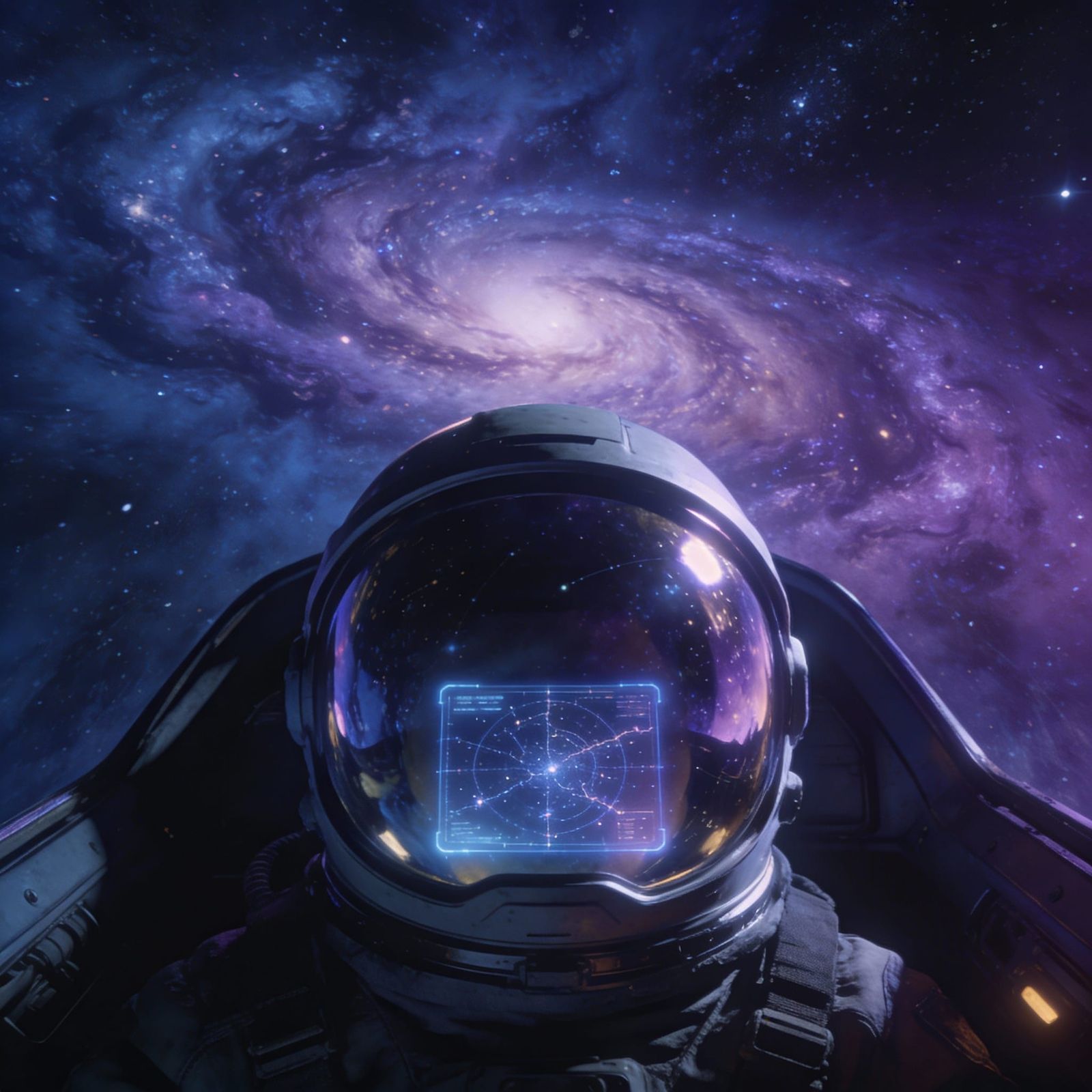 Astronaut Adrift in Nebula Reflecting Galaxies