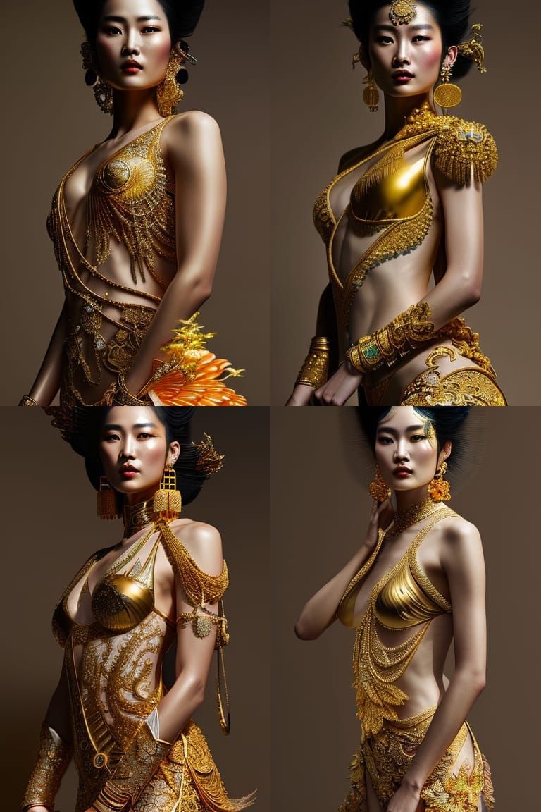 Elaborate Gold Chinese Goddess Portrait