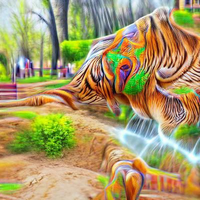 Psychedelic 3D Tiger in a Lush Park