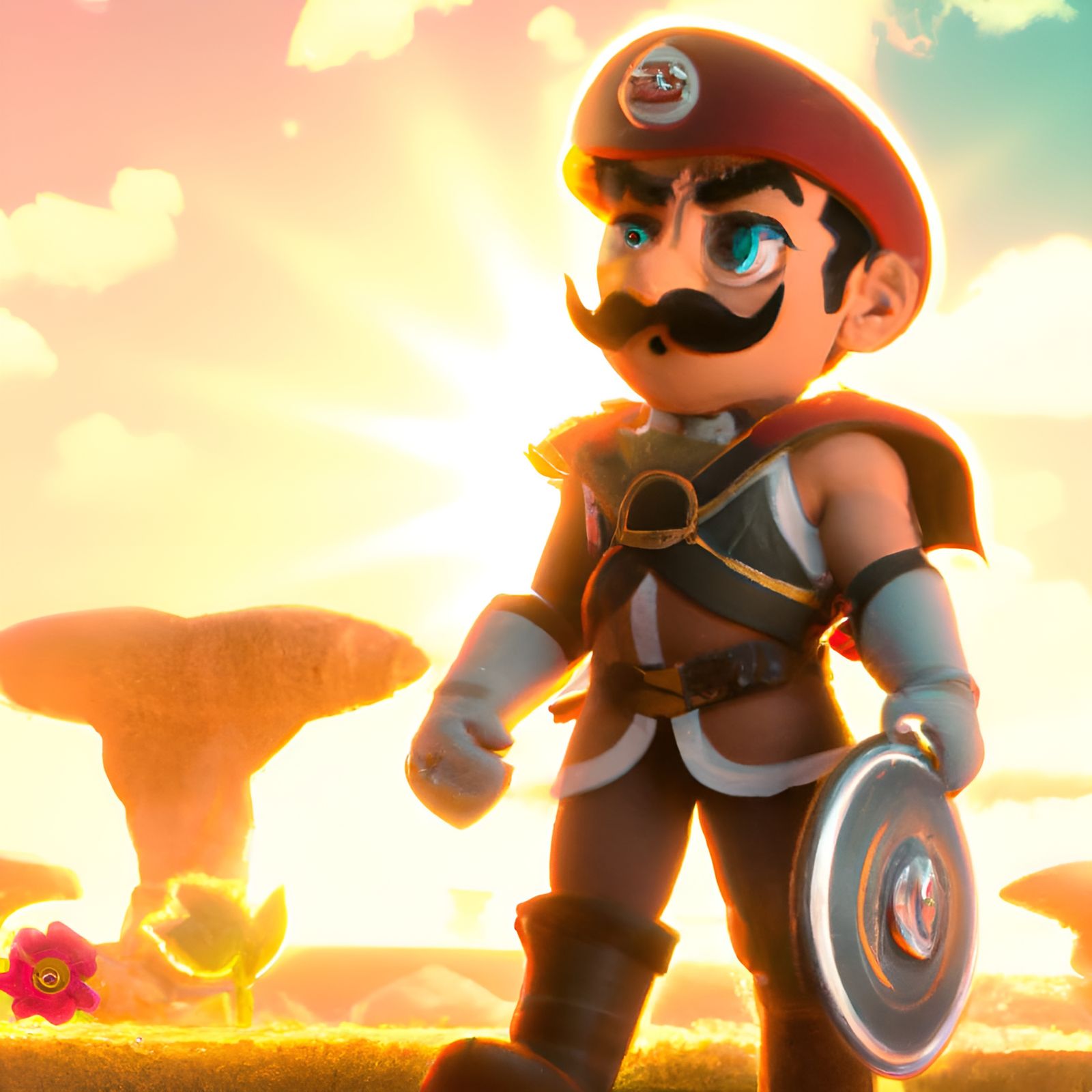 Mario as Spartan Warrior: Pixar-Style Digital Art