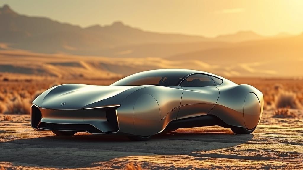 Futuristic Car on Windswept Plateau