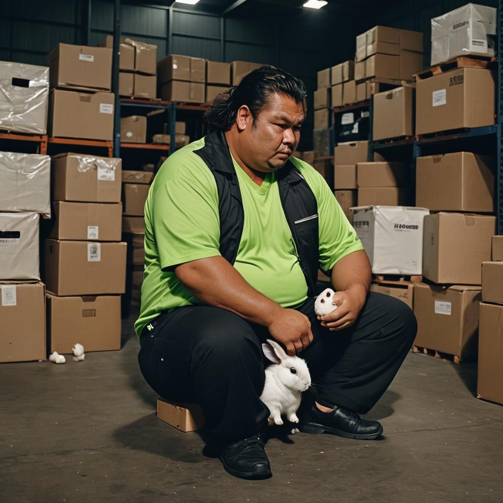 Samoan Man with Rabbit: Cinematic Film Still