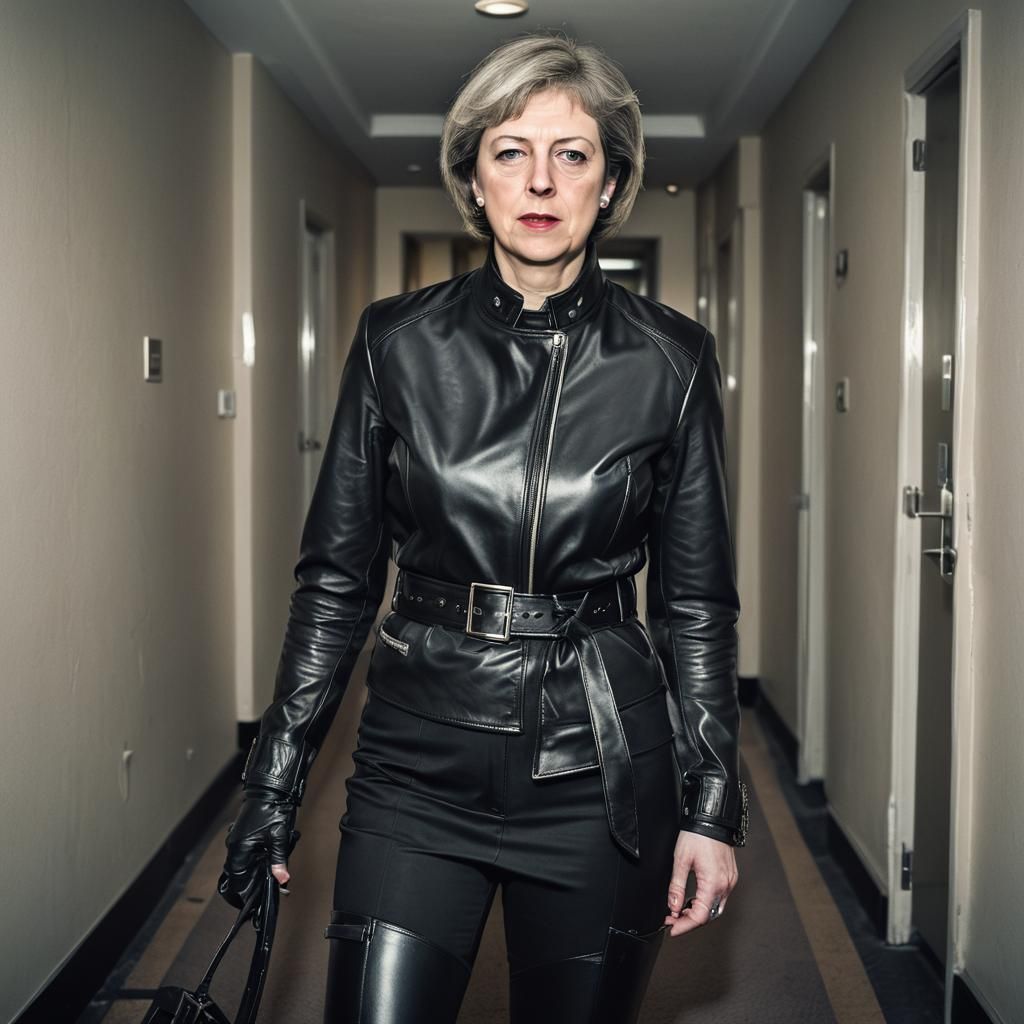 Theresa May as Confident Biker Chick Portrait