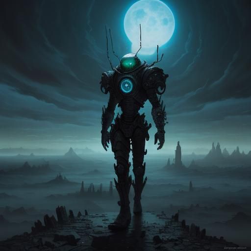 Surreal Post-Apocalyptic Cityscape with Insect-Like Aliens