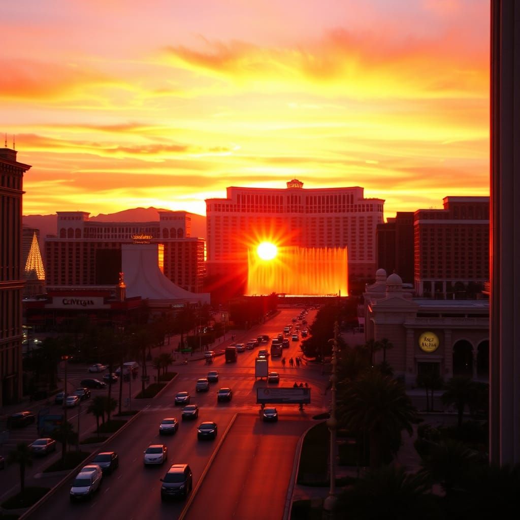 Vibrant Sunset Over Las Vegas Strip, 1995
