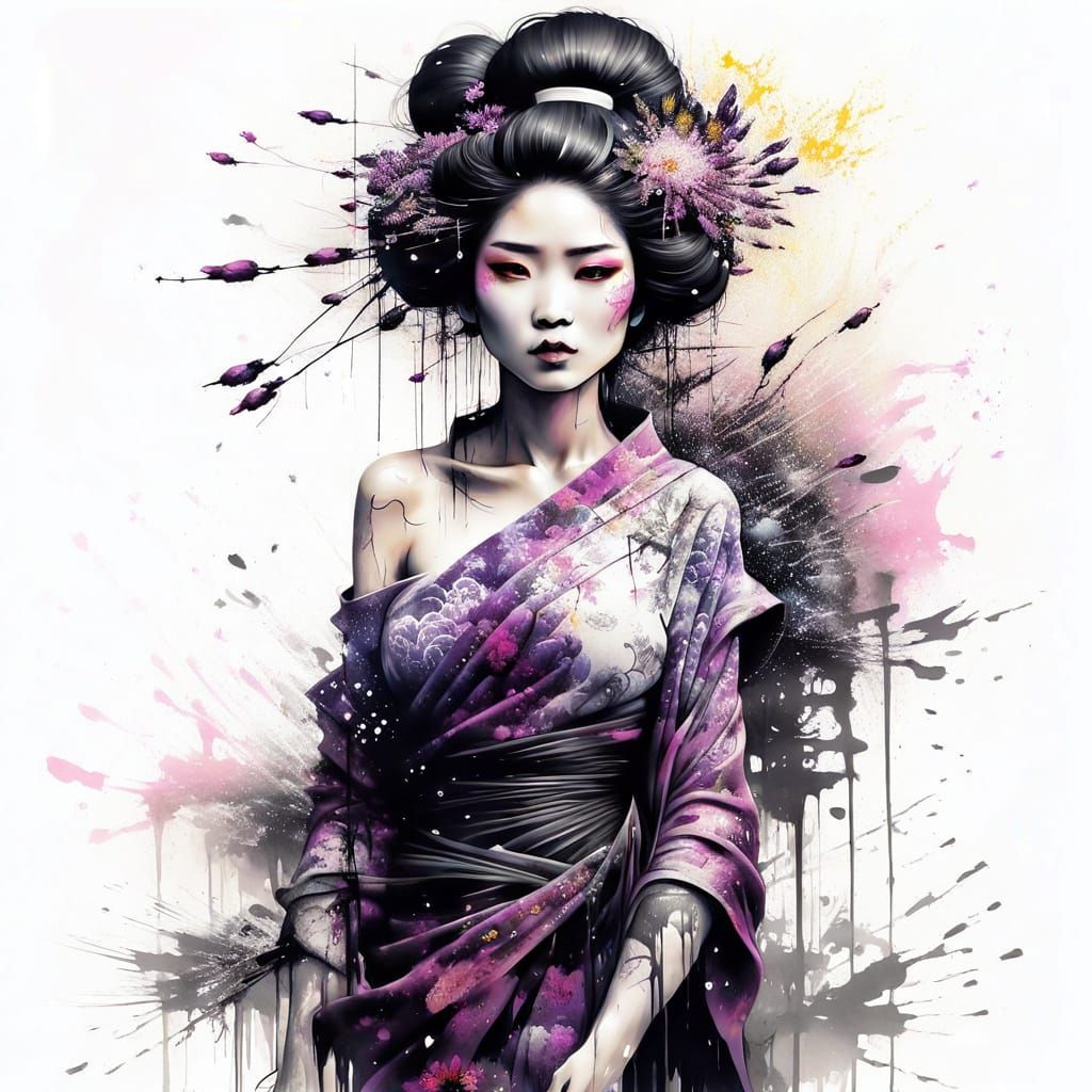 Ebony Geisha: Street Art Meets Oil Painting