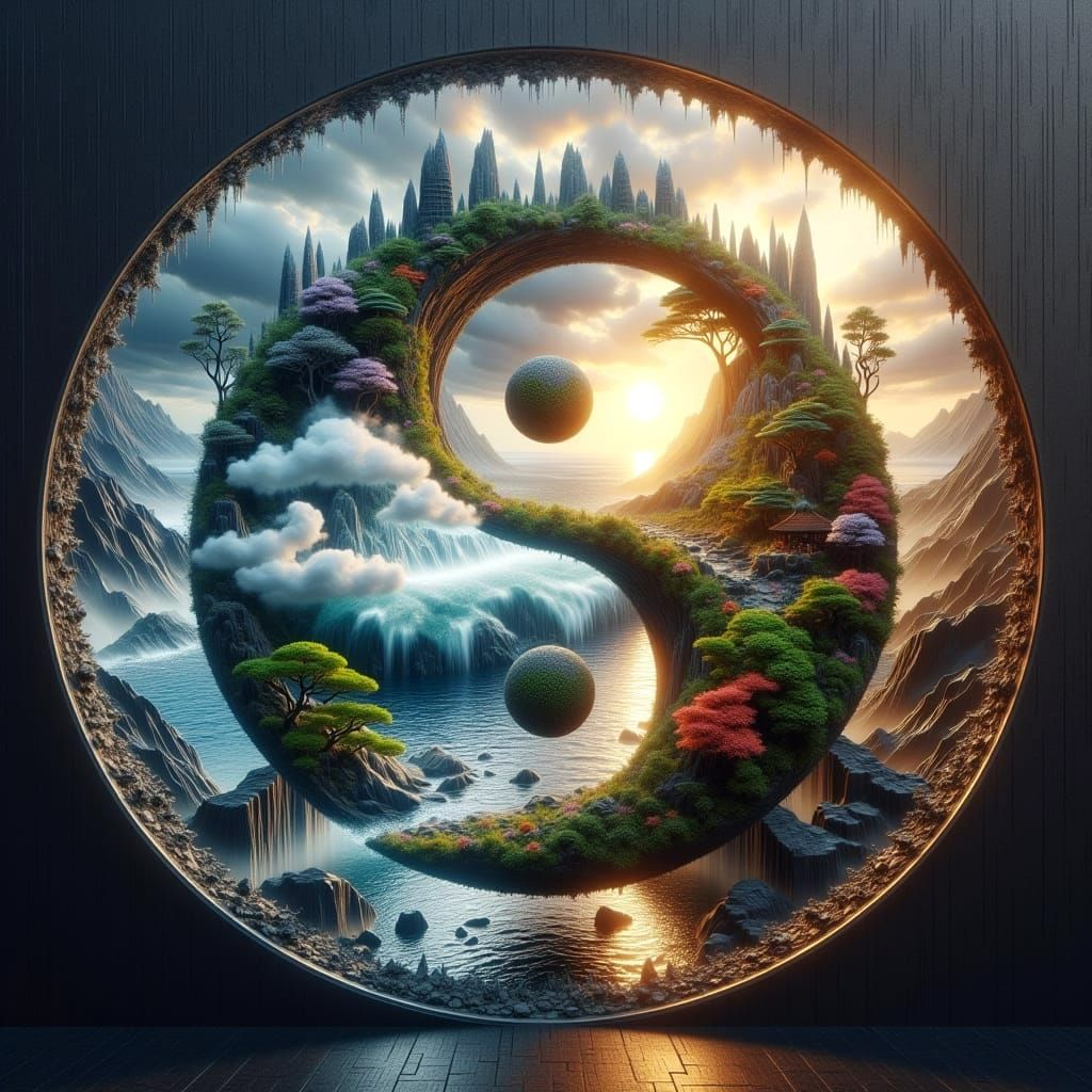 Stunning Double Exposure Angel Collage in Vibrant Yin-Yang S...