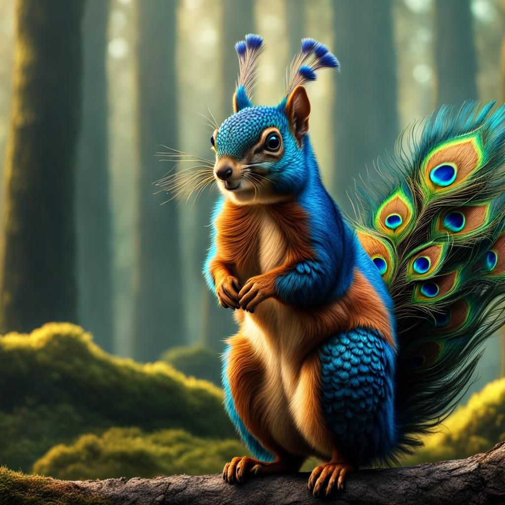 Squirrel Peacock Hybrid in Fantasy Style