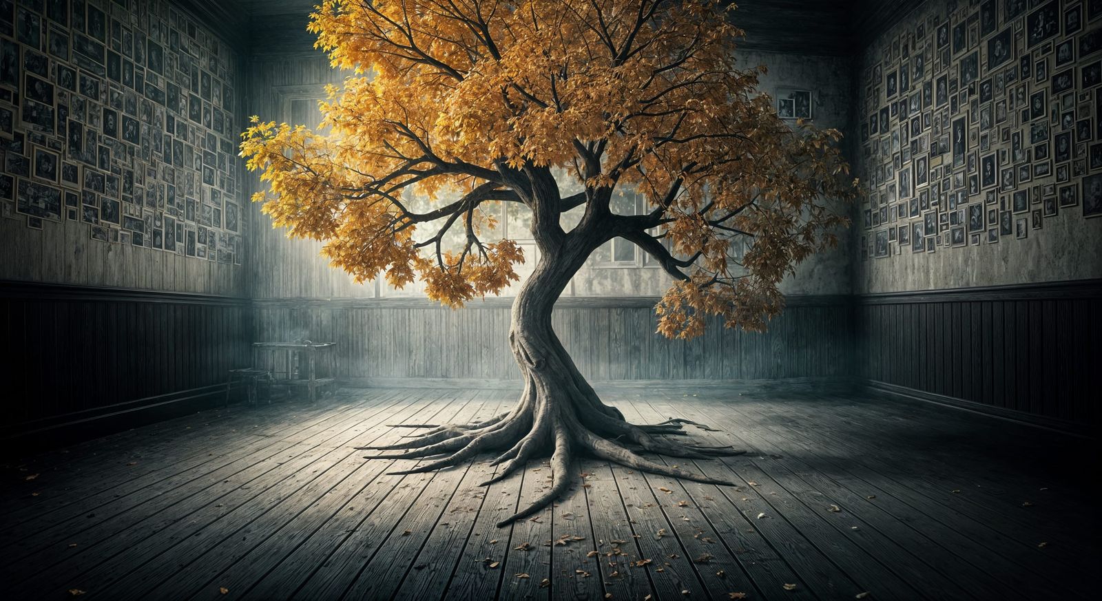 Antique Portrait: Autumn Tree in Wet Plate Collodion Style