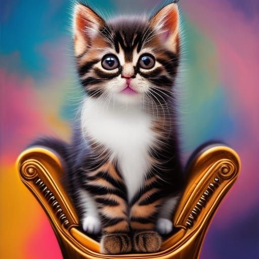 Colorful Kitten Portrait in Detailed Oil Painting Style