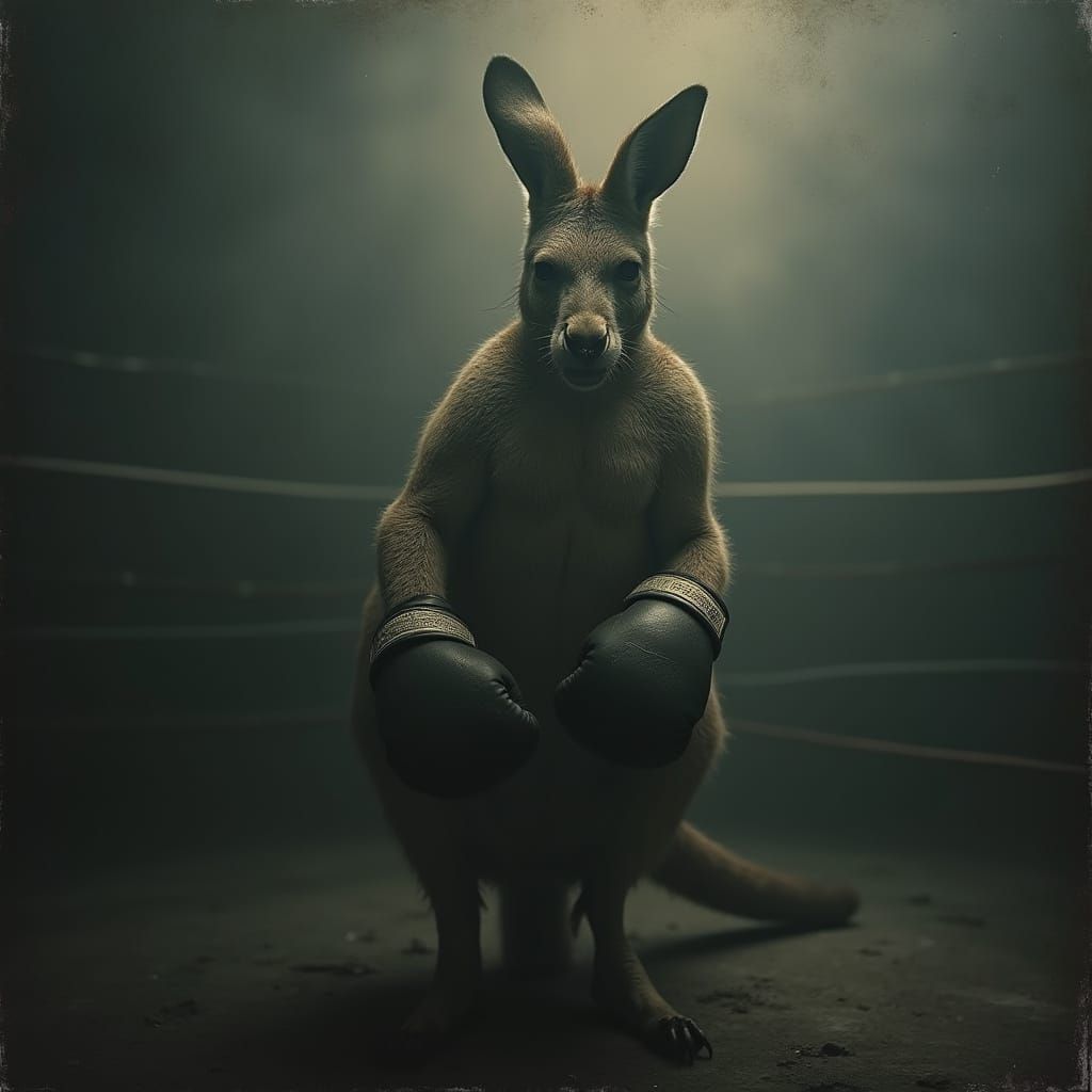 Boxing Kangaroo in Dark Surrealist Style