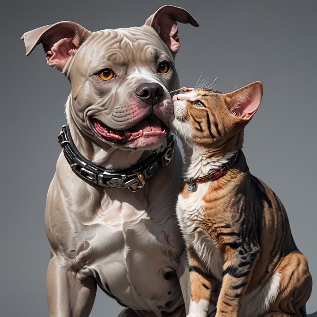 Pit Bull Dog and Cat: Anime-Inspired 3D Art