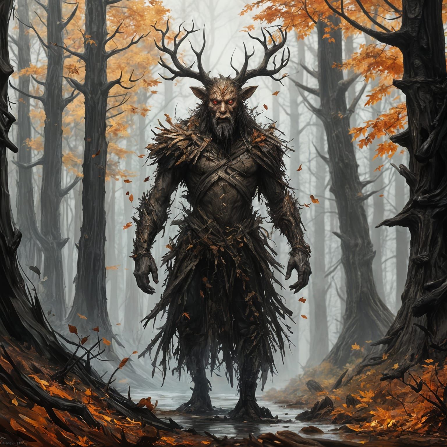 Slavic Leshy Forest Spirit in Autumnal Vortex