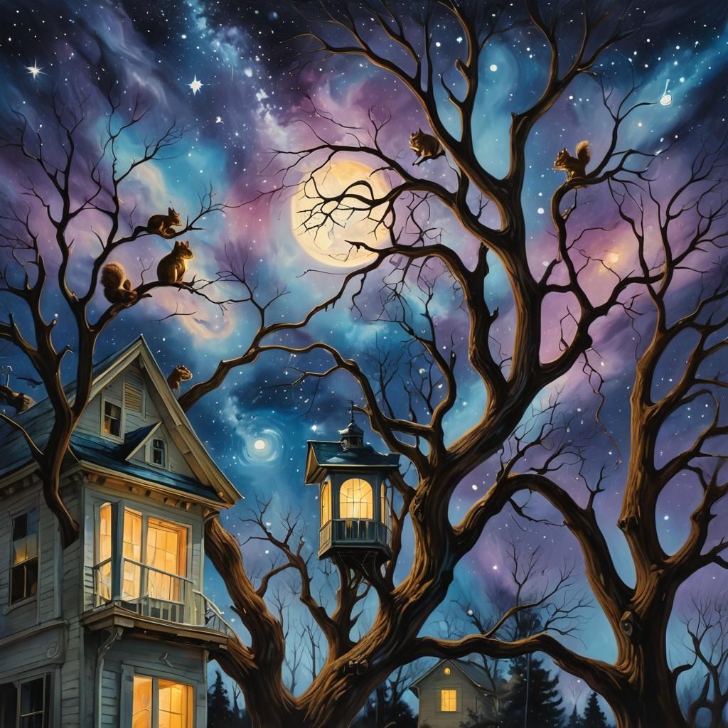 Surrealist Dreamscape: Trees Shiver Under Milky Way