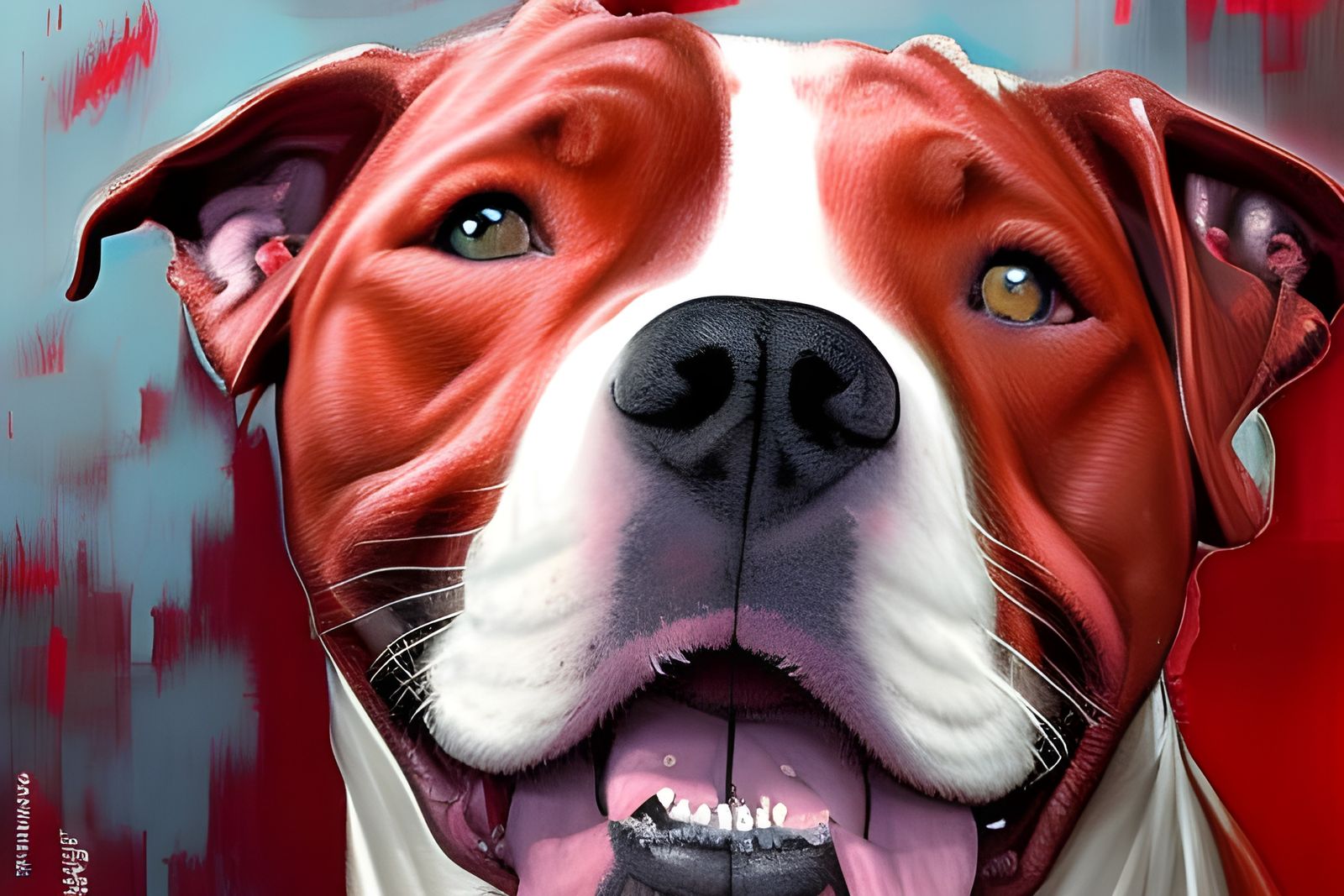 Joyful Pitbull Portrait in Oil Splash Style