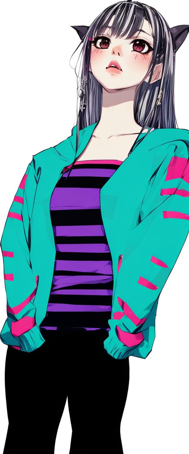 Anime Bat Girl Hybrid with Hime Cut and Hoodie