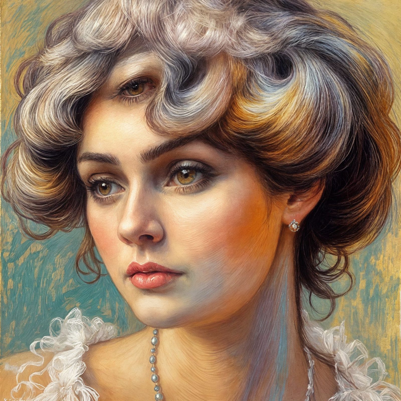 Elegant Pastel Portrait of Woman in Oil, 1939