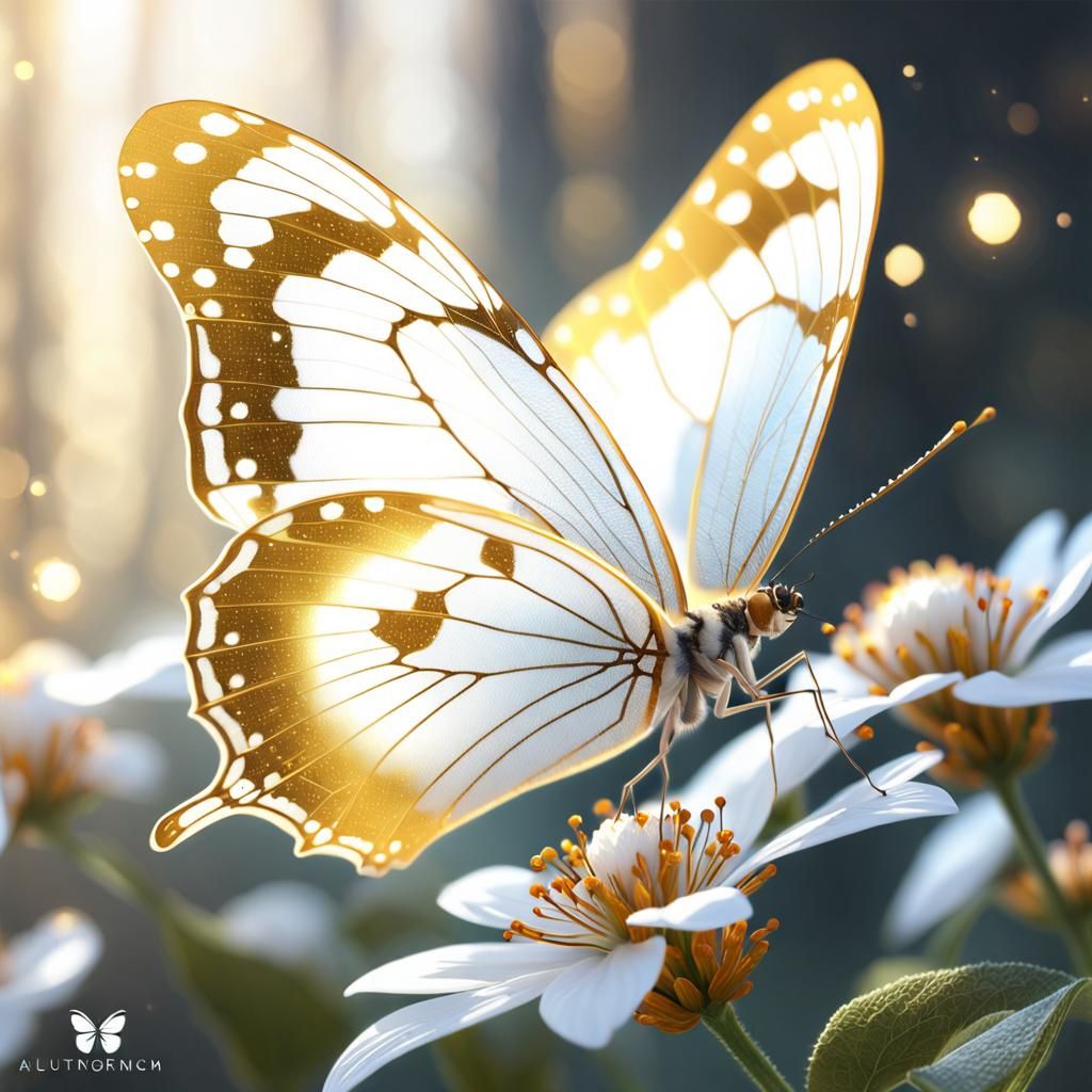 Elegant Gold and White Butterfly Concept Art