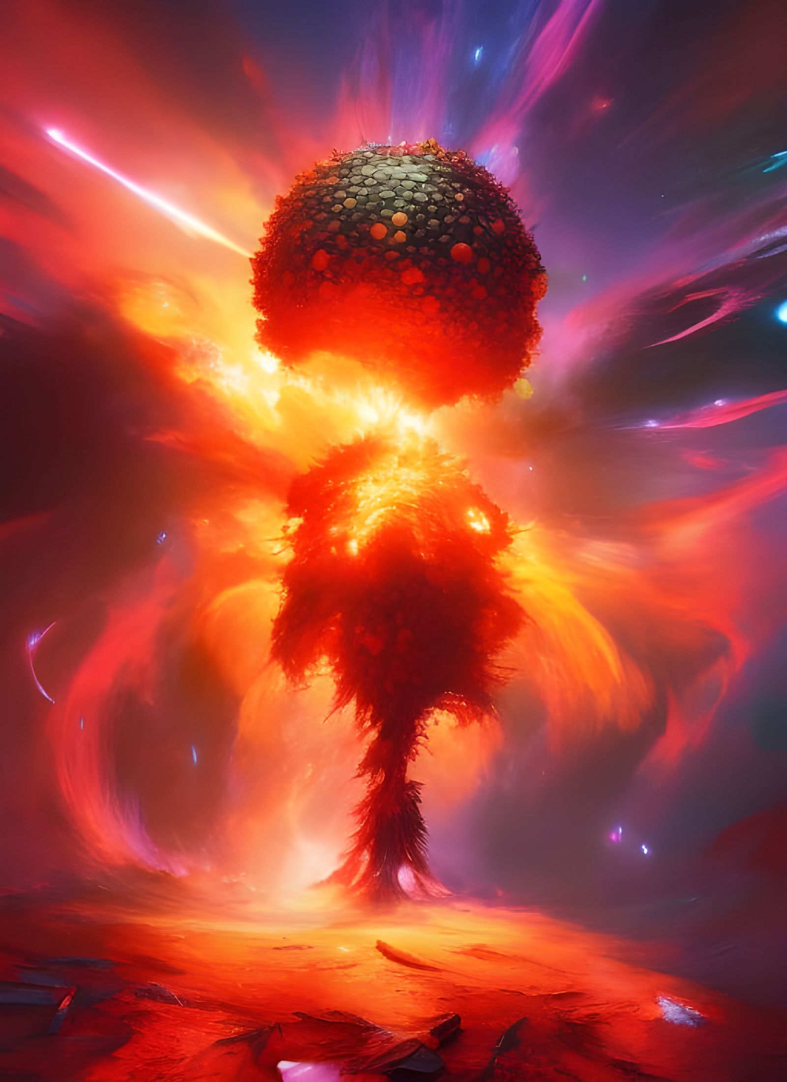 Strawberry Mushroom Cloud Explosion: Detailed Digital Art