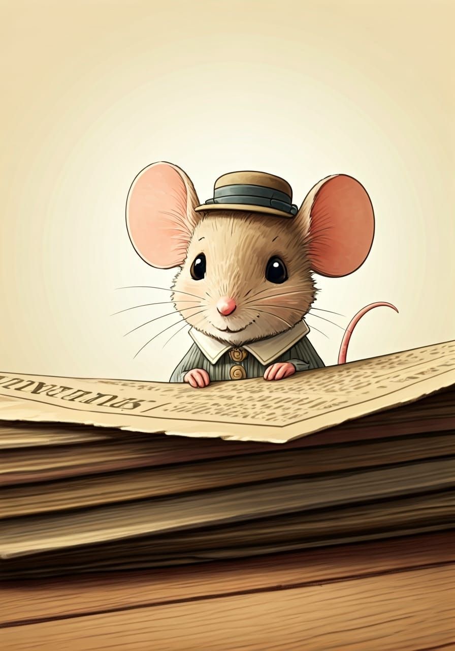 Cartoon Mouse Hiding, Watercolor Illustration