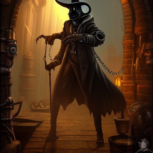 Steampunk Plague Doctor in Detailed Matte Painting