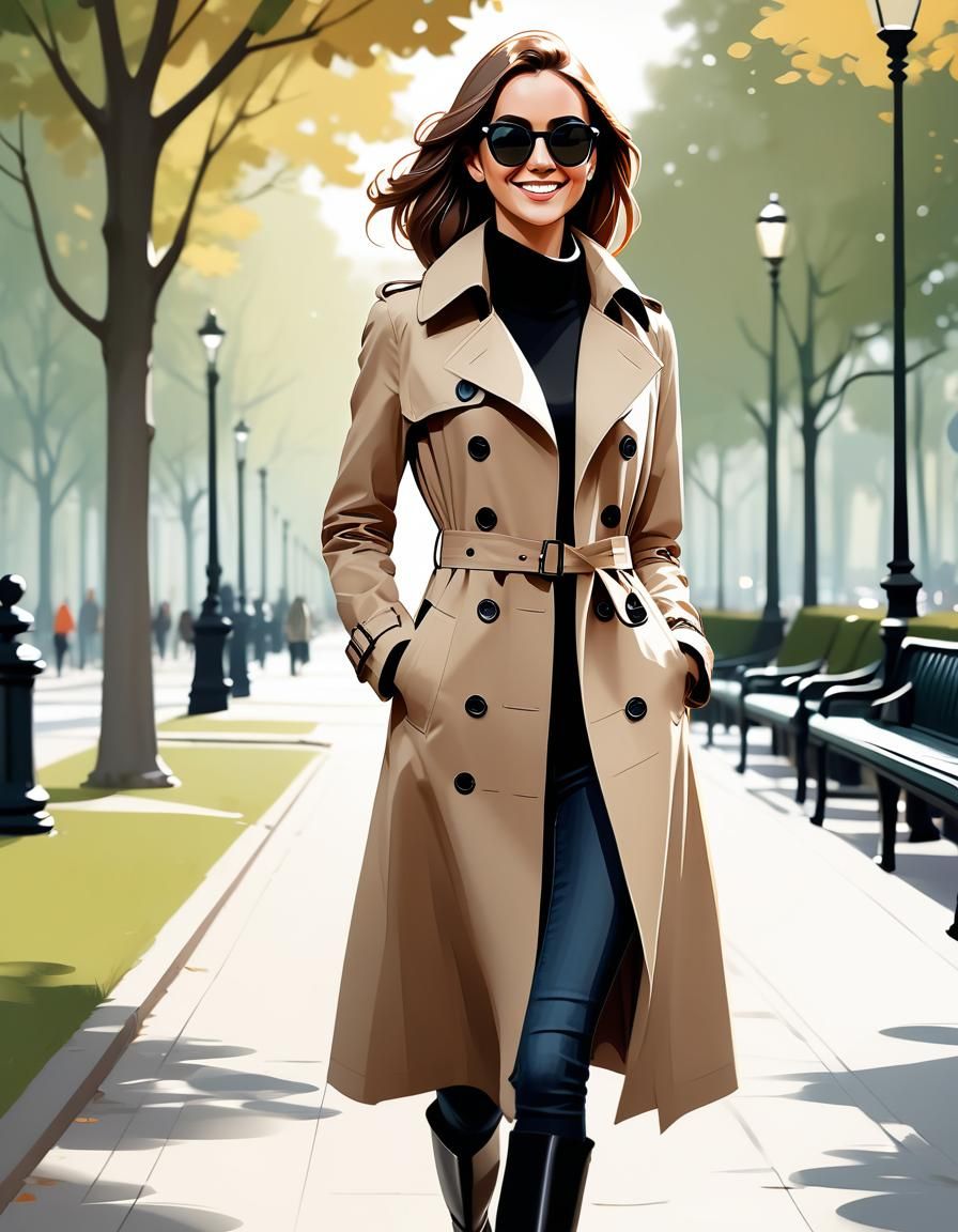 Stylish Woman in Park: Cartoon Concept Sketch